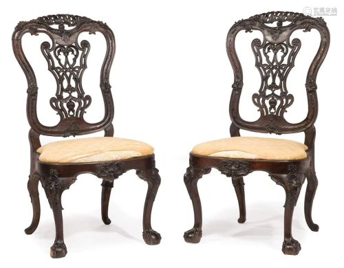 Pair of Irish Rococo Mahogany Side Chairs