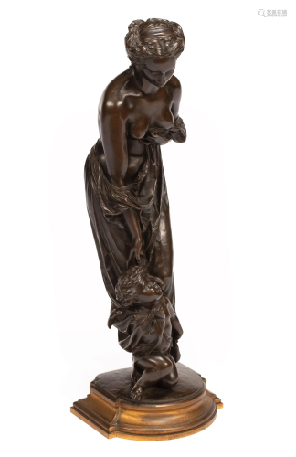 Patinated Bronze Figure of Aphrodite and Eros