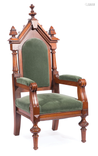 American Gothic Carved Walnut Armchair