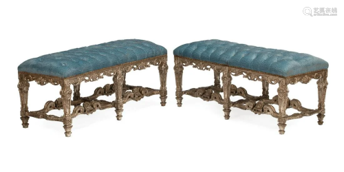 Regence-Style Carved Argente and Giltwood Benches