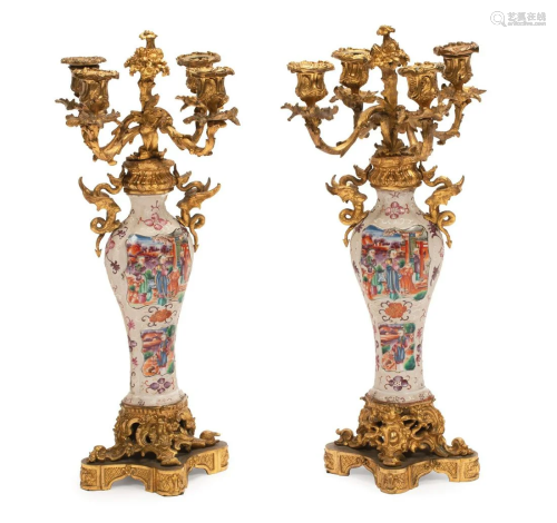 Bronze-Mounted Chinese Export Porcelain Candelabra