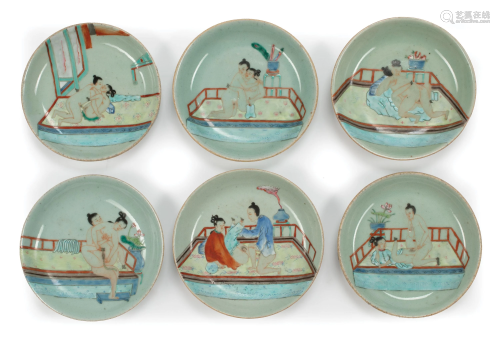 Chinese Famille Rose Enameled Celadon Dishes