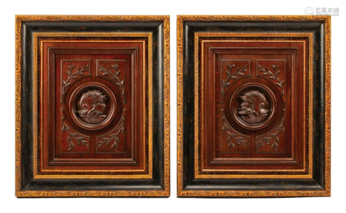 Pair of Framed Carved Wood Panels