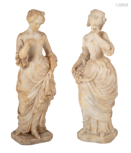 Two Italian Carved Alabaster Figures of Maidens