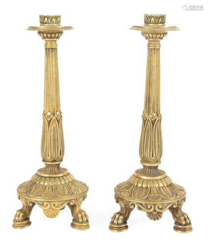 Pair of Antique French Bronze Candlesticks