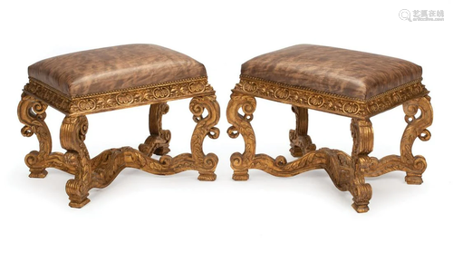 Pair Continental Carved Giltwood Benches