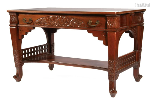 American Aesthetic Carved Mahogany Library Table