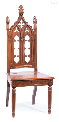Gothic Carved Mahogany Hall Chair