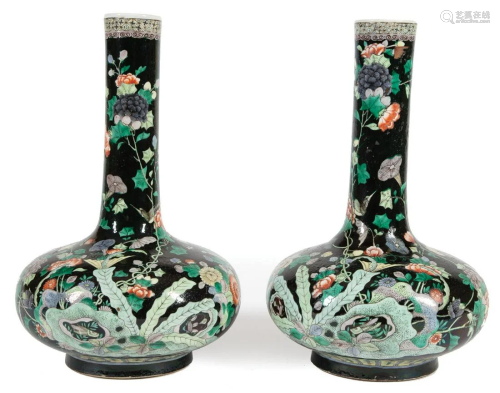 Chinese Famille Noire Porcelain Bottle Vases