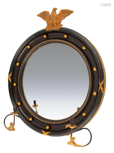 Painted and Parcel Gilt Convex Girandole Mirror