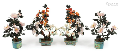 Two Pairs of Chinese Hardstone Trees Set