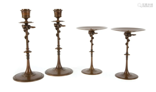 Patinated Bronze Four-Piece Table Garniture
