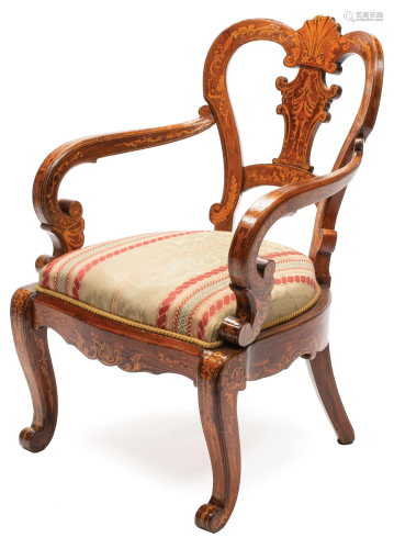 Antique Continental Marquetry Armchair