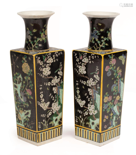 Pair of Chinese Famille Noire Porcelain Vases