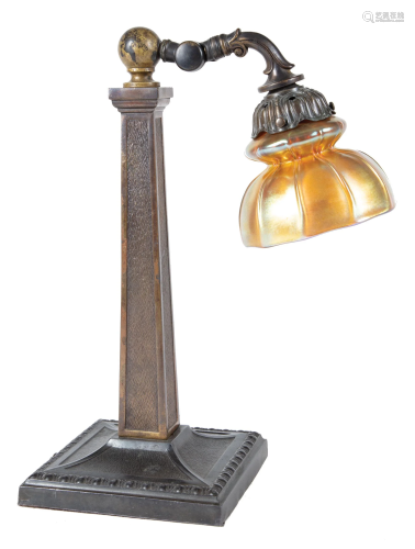 American Bronze and Art Glass Desk Lamp