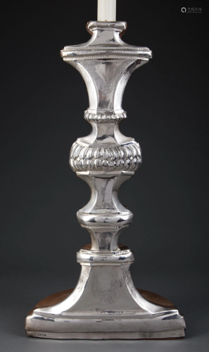 Sterling Silver-Mounted Mahogany Table Lamp