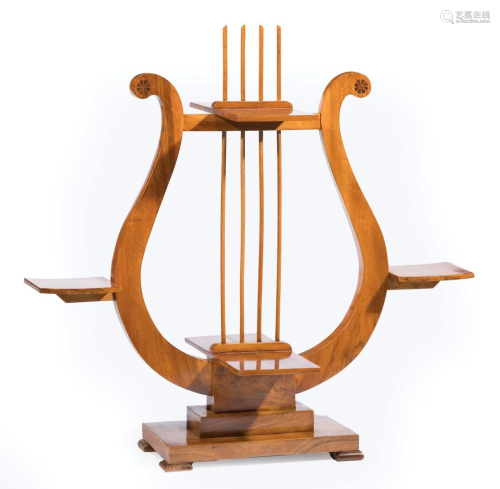 Biedermeier Stenciled Fruitwood Lyre-Form Etagere