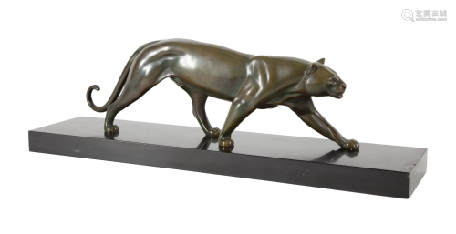 Art Deco Patinated Bronze Figure of a Panther