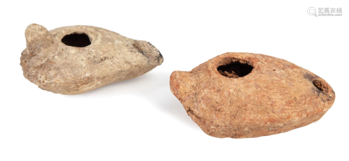 Two Ancient Stoneware Oil Lamps
