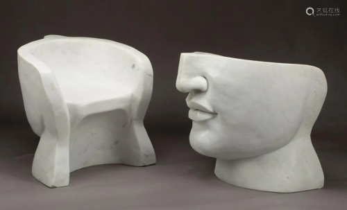 Art Moderne-Style White Marble Face Chairs