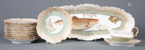 Tressemanes & Vogt Decorated Limoges Fish Service