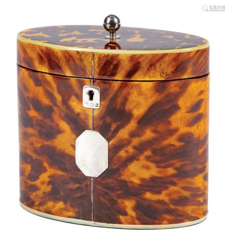 George V Silver-Mounted Tortoiseshell Tea Caddy