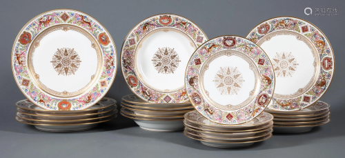 French Polychrome, Gilt Porcelain Dining Service