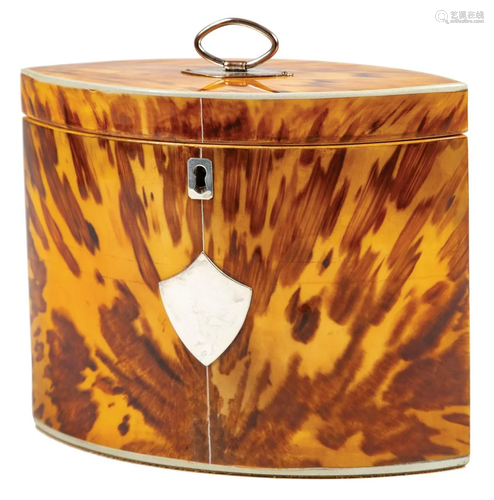 Regency Navette-Form Tortoiseshell Tea Caddy