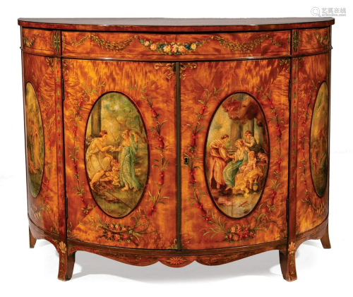 George III Painted Satinwood Demilune Cabinet