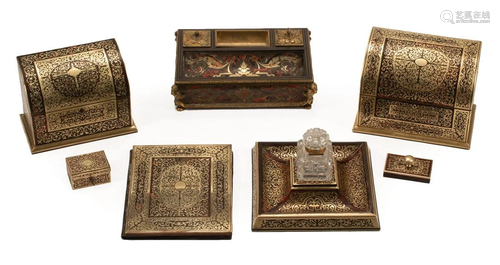 Antique French Seven-Piece Boullework Desk Set