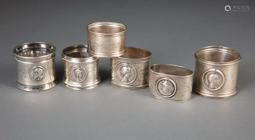 Six Medallion Coin Silver Napkin Rings
