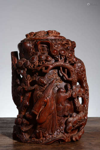 BAMBOO OPENWORK CARVED 'MUSICIANS IN FOREST' FIGURAL GROUP