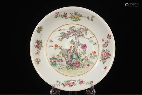 QING DYNASTY XIANFENG PERIOD--FAMILLE ROSE BIRDS FLOWERS PLATE