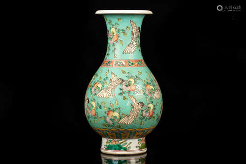 FAMILLE ROSE AND TURQUOISE GROUND 'LONGEVITY' VASE