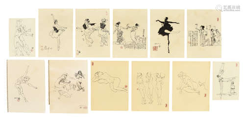 LIN YONG: TWELVE INK ON PAPER SKETCHES 'DANCERS'