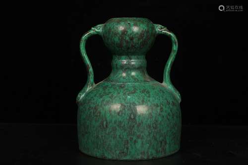 QING DYNASTY QIANLONG PERIOD--LUJUN GLAZING VASE WITH HANDLES