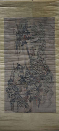 GU LINSHI: INK AND COLOR ON PAPER PAINTING 'LANDSCAPE SCENERY'