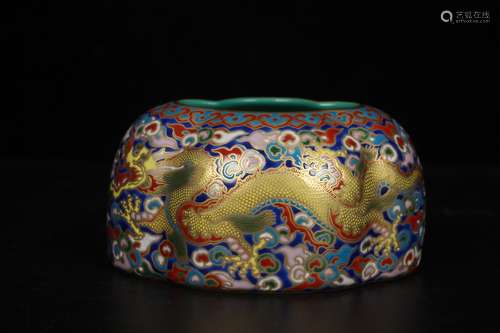 QING DYNASTY QIANLONG PERIOD--CLOISONNE BLUE GROUND GILT DRAGON POT