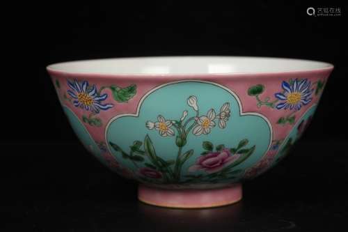 QING DYNASTY KANGXI PERIOD--ENAMEL FAMILLE ROSE FLOWERS BOWL