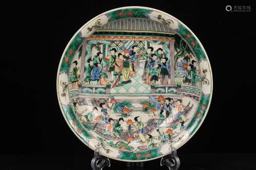 QING DYNASTY KANGXI PERIOD--FAMILLE VERTE ANCIENT LADIES PLATE