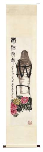 QI BAISHI: INK AND COLOR ON PAPER PAINTING 'FLOWERS AND WINE'