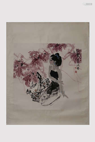 CHEN ZHENGUO: INK AND COLOR ON PAPER PAINTING 'LADY'