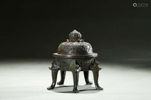 BRONZE CAST 'MYTHICAL BEAST' CENSER WITH FIVE LEGS