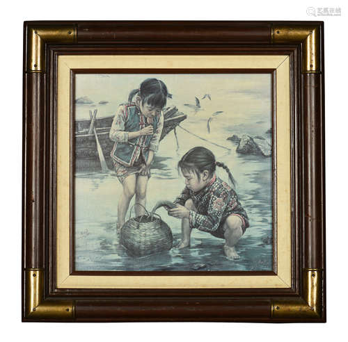 KEE FUNG NG: FRAMED OIL PAINTING 'GIRLS'