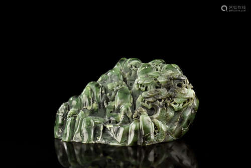 NEPHRITE JADE CARVED MOUNTAIN BOULDER, SHANZI