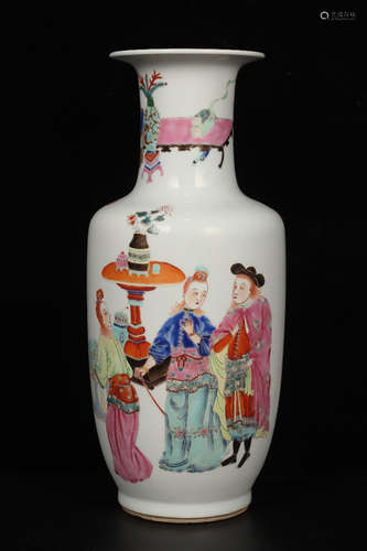 QING DYNASTY--FAMILLE ROSE FIGURE ROULEAU VASE