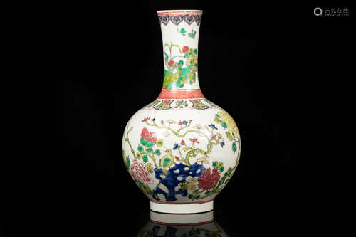 FAMILLE ROSE 'FLOWERS' VASE, TIANQIUPING