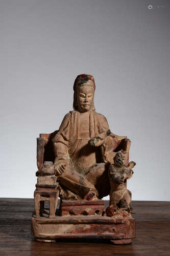 WOOD CARVED AND PARCEL GILT 'GUANYIN' SEATED FIGURE