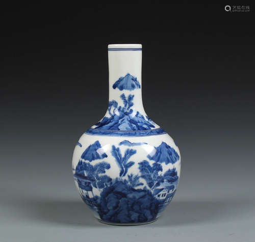 A BLUE AND WHITE LANDSCAPE PATTERN PORCELAIN TAINQIUPING