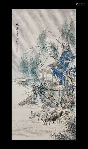 GUAN SHANYUE: FEEDING COW PAINTING